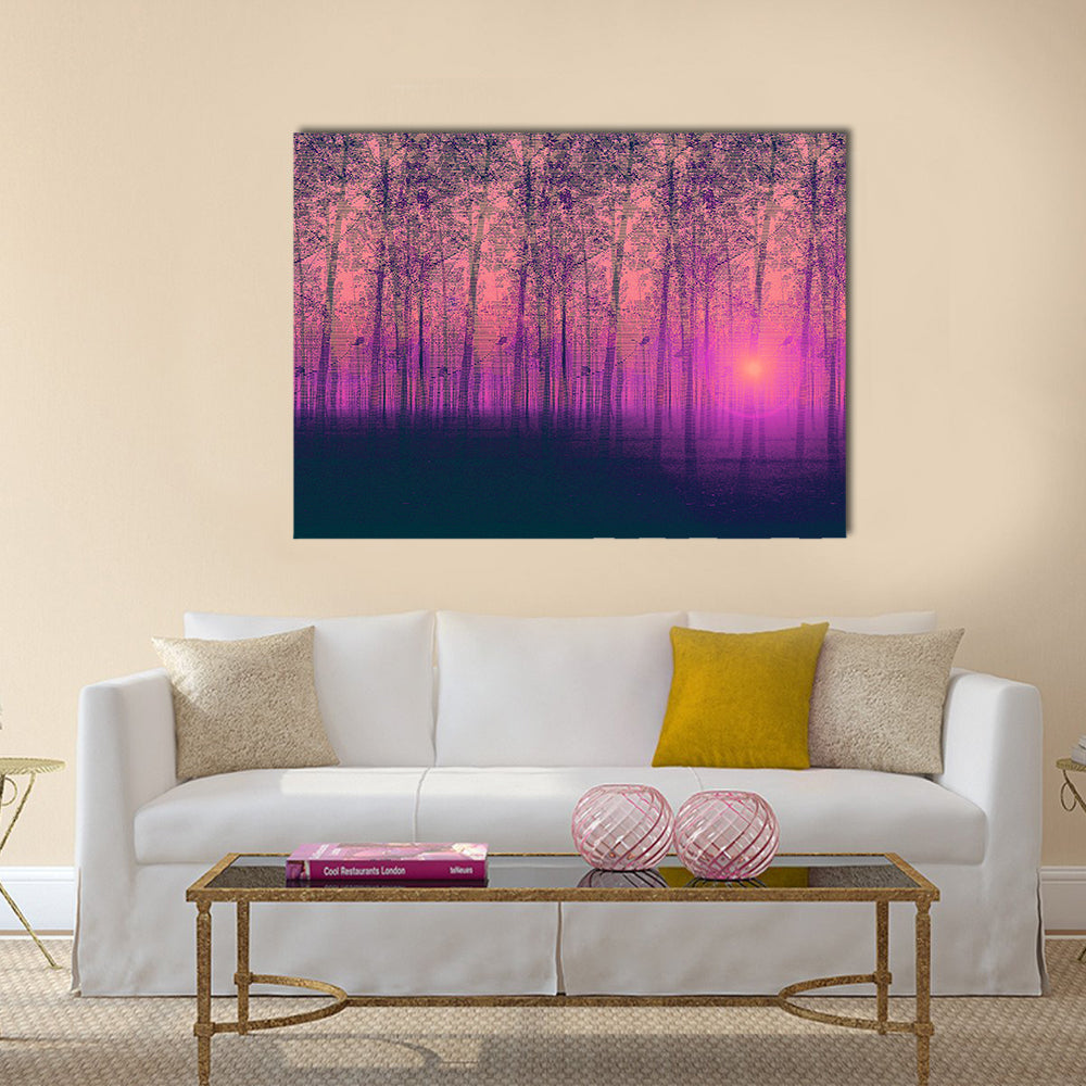 Foggy Poplar Trees Canvas Wall Art