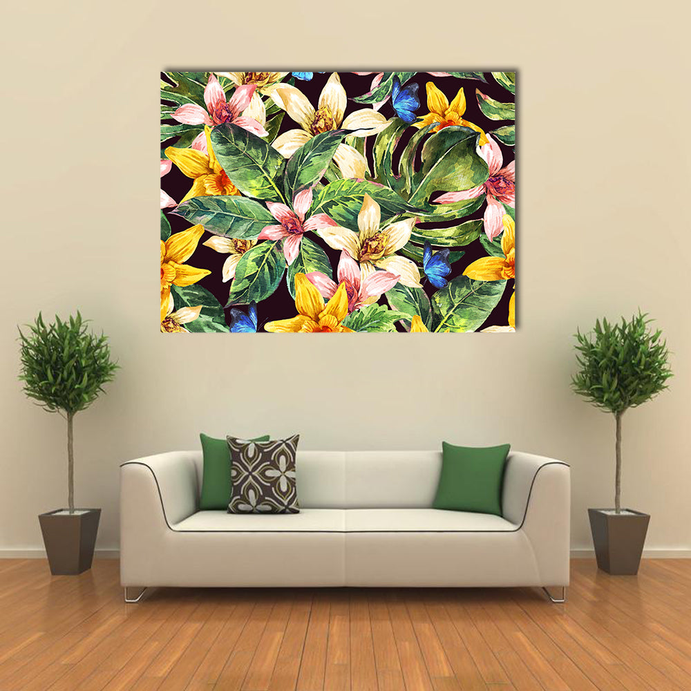 Watercolor Tropical Leaves Pattern Canvas Wall Art