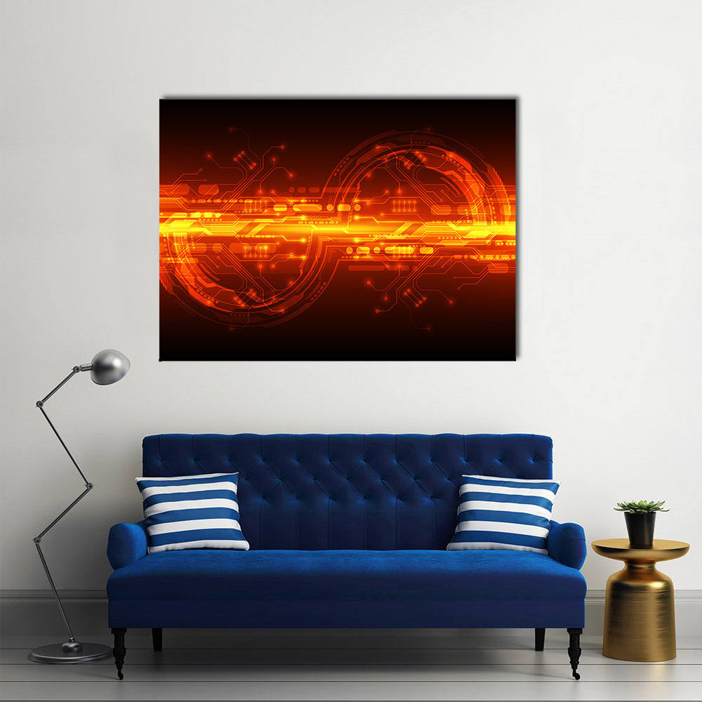 Orange Glowing Circuit Board Interface Canvas Wall Art