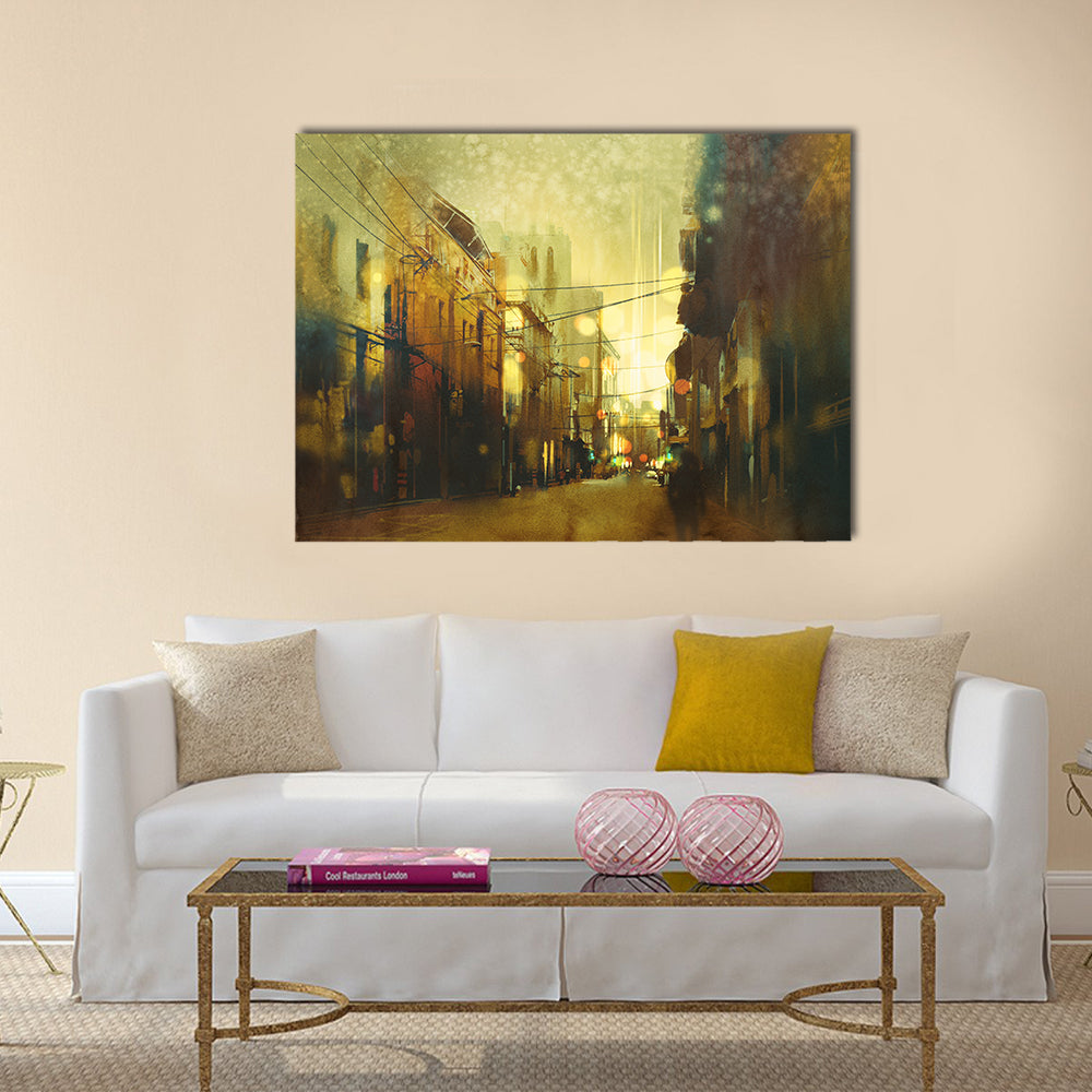 Urban Street at Golden Dusk Canvas Wall Art