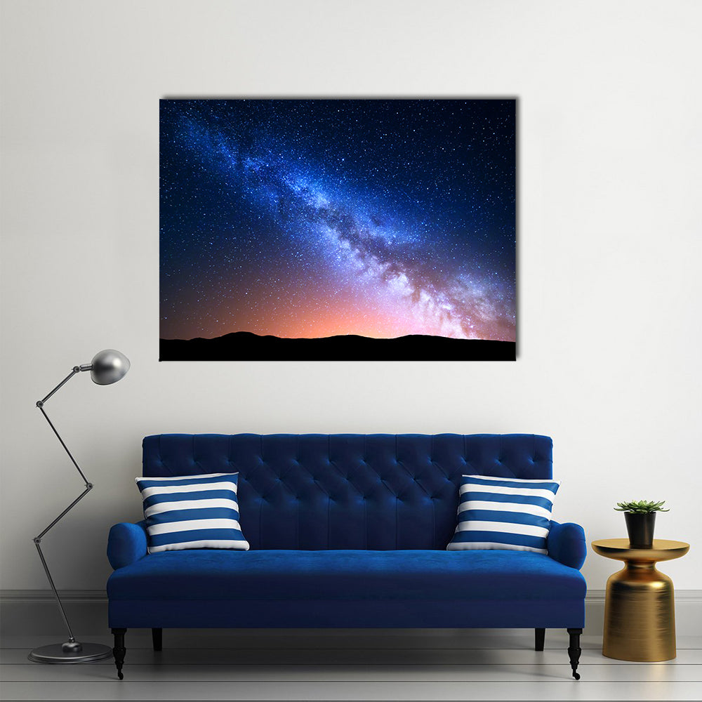 Starry Sky With Hills At Summer Canvas Wall Art