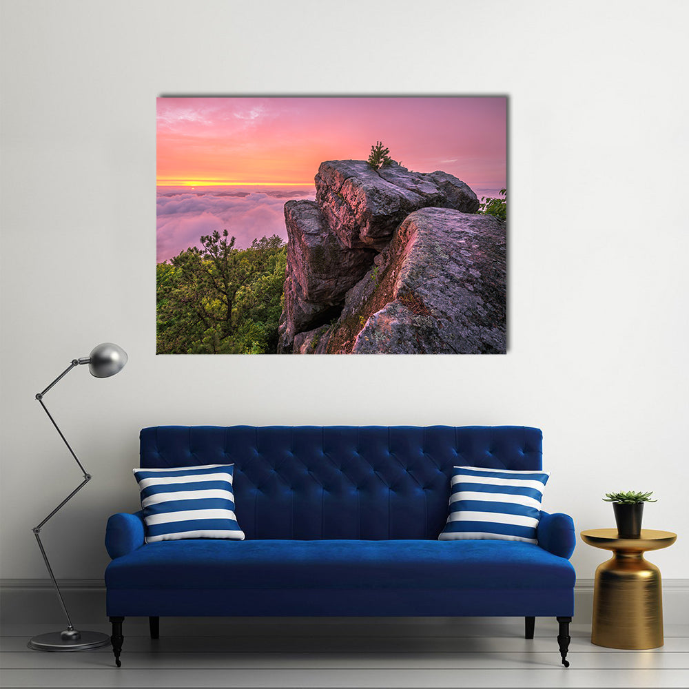 Pine Mountain Trail in Kentucky Canvas Wall Art in gray, orange and pink, single panel hung on a wall