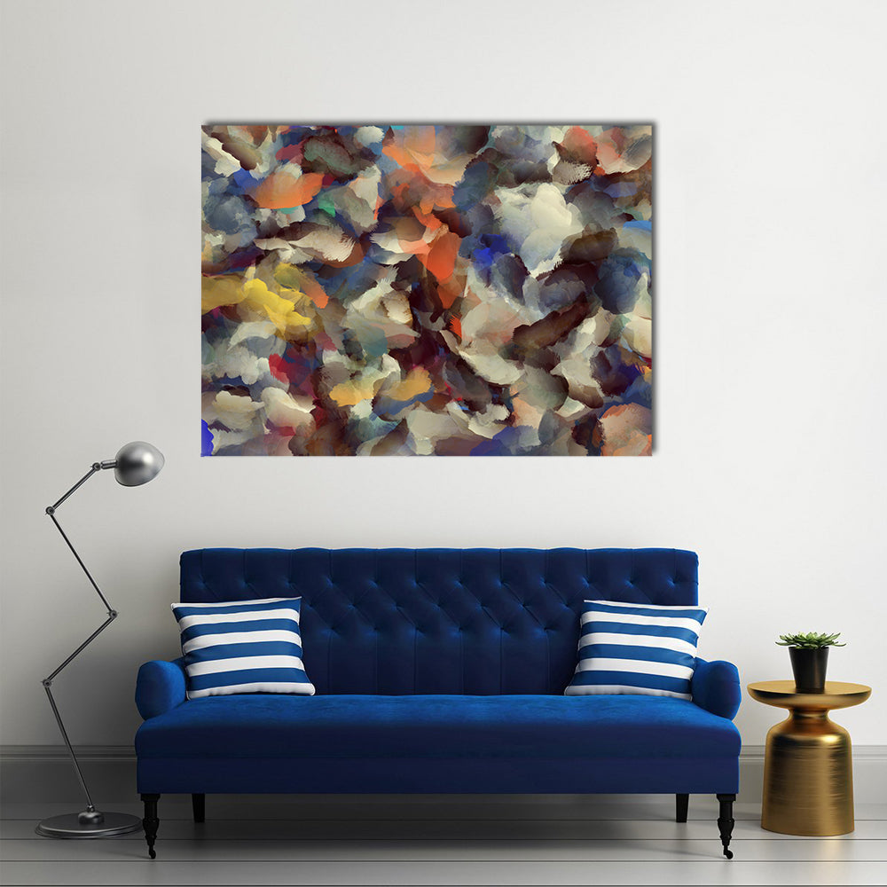 Colorful Retro Abstract Brushstroke Composition Canvas Wall Art in multicolor, single panel hung on a wall