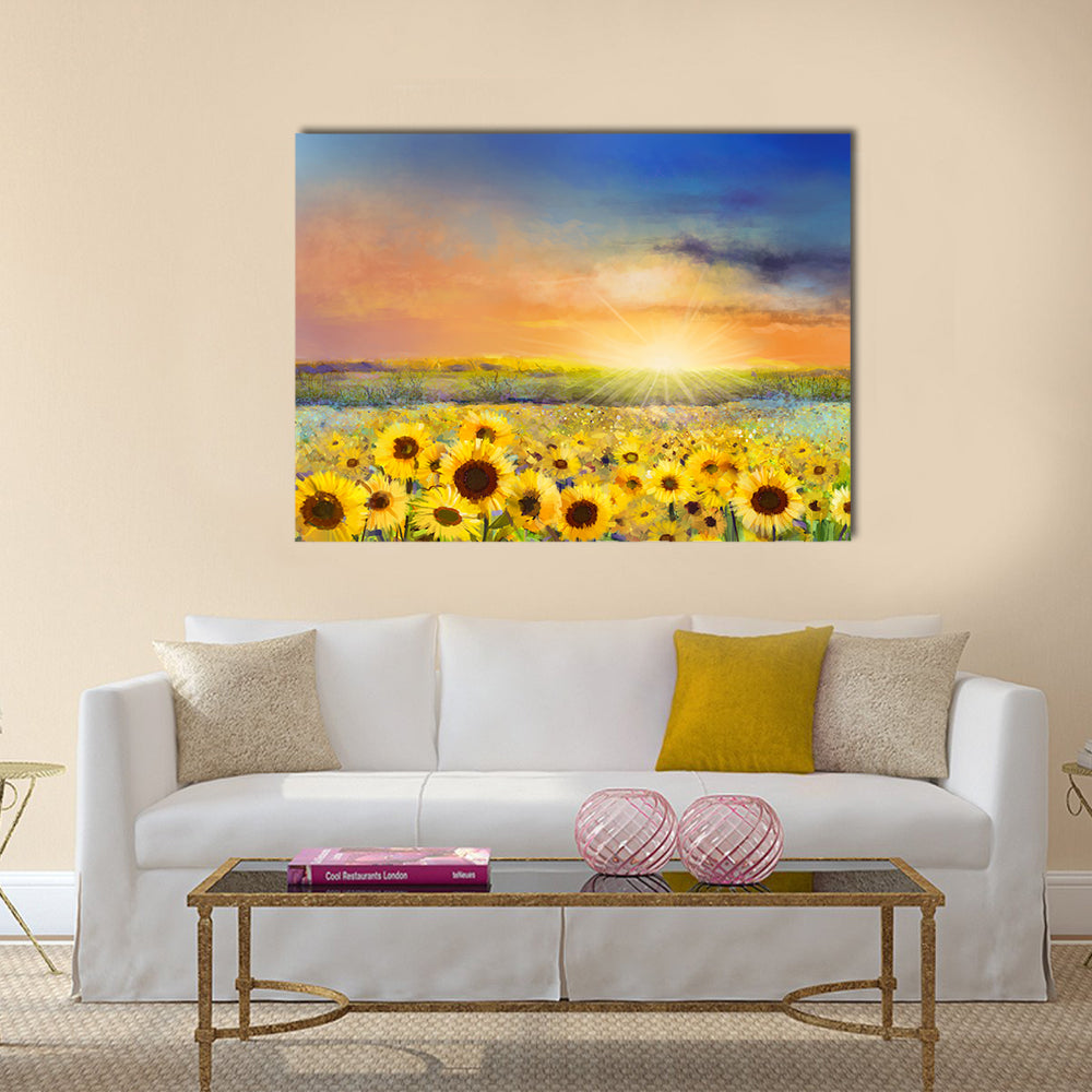 Sunflowers In Warm Sunlight Canvas Wall Art