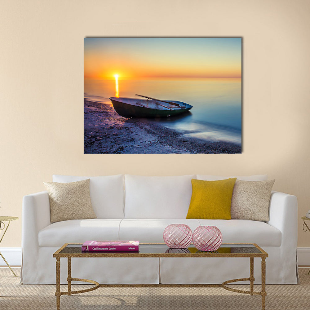 Sunset Rowboat Seascape Canvas Wall Art
