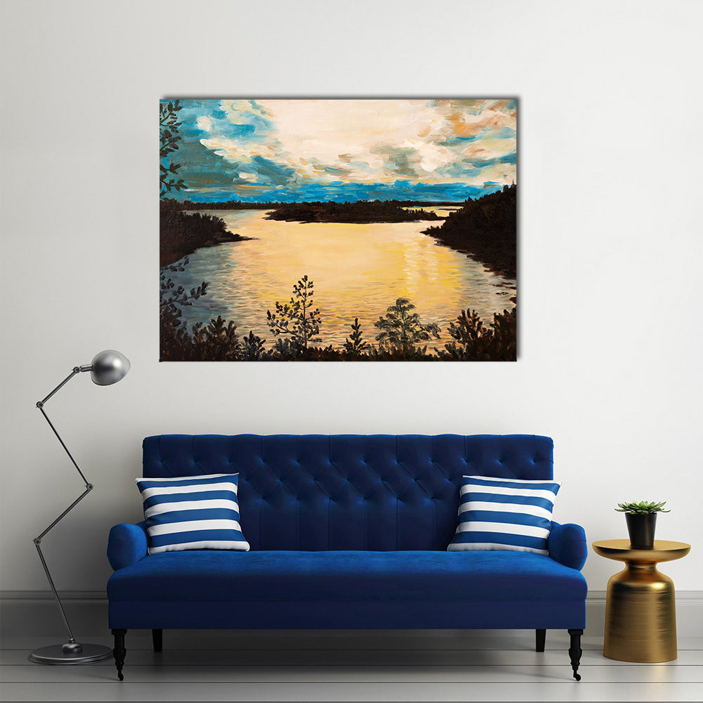 Sunset On The Lake Canvas Wall Art