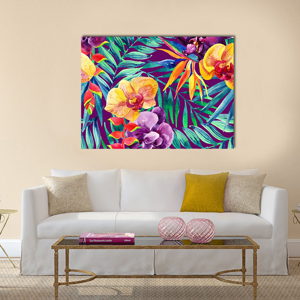 Tropical Jungle Watercolor Floral Canvas Wall Art