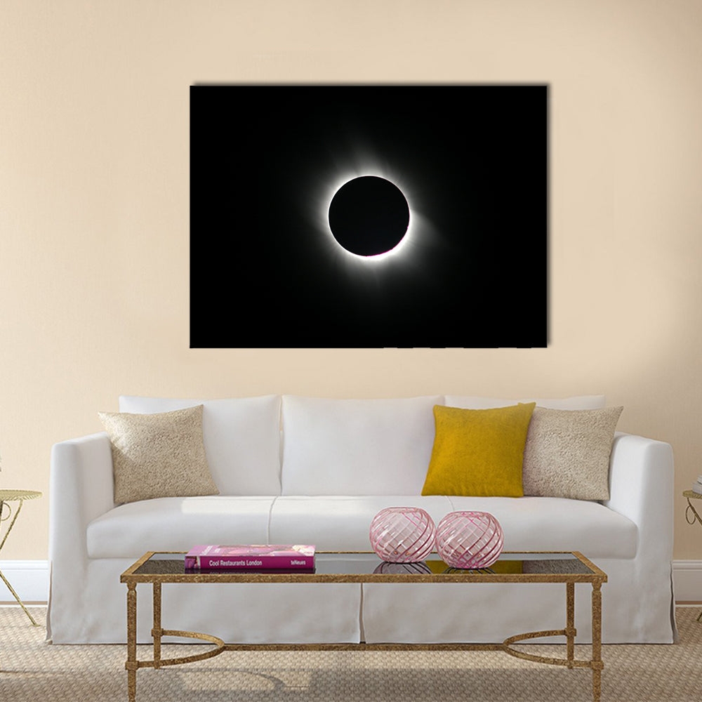 Total Solar Eclipse In Cappadocia Turkey Canvas Wall Art in black and white, single panel hung on a wall