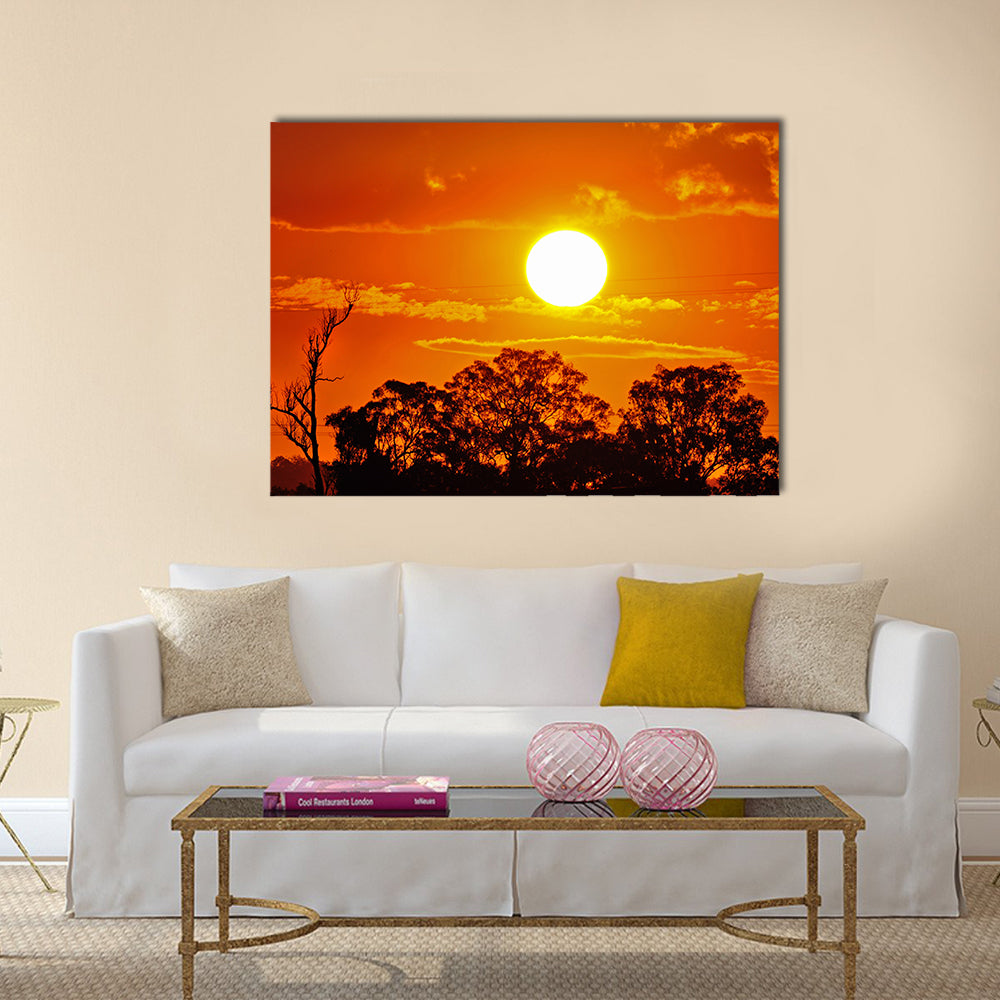 Burning Sun Over Jungle Canvas Wall Art