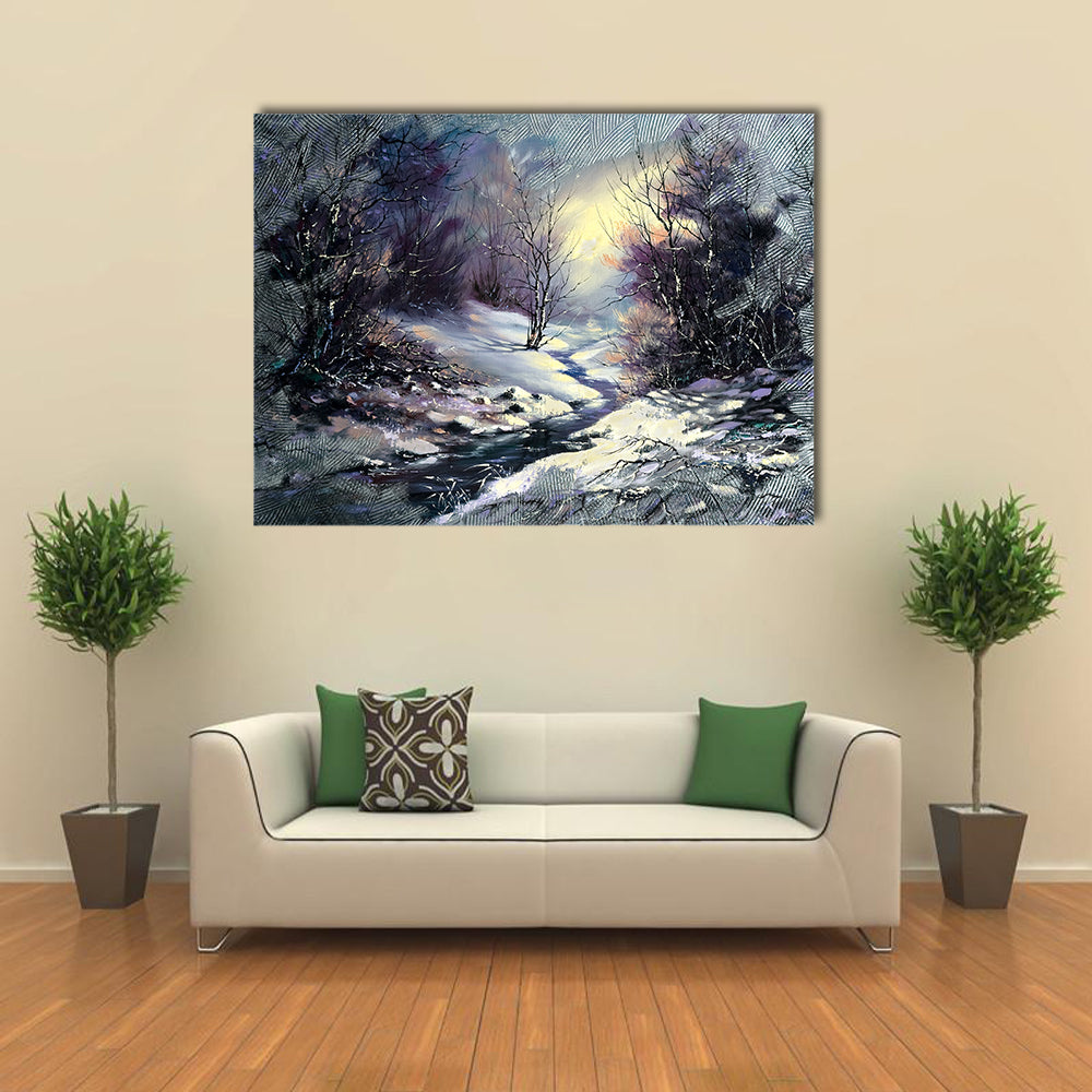 River In Winter Woods Canvas Wall Art