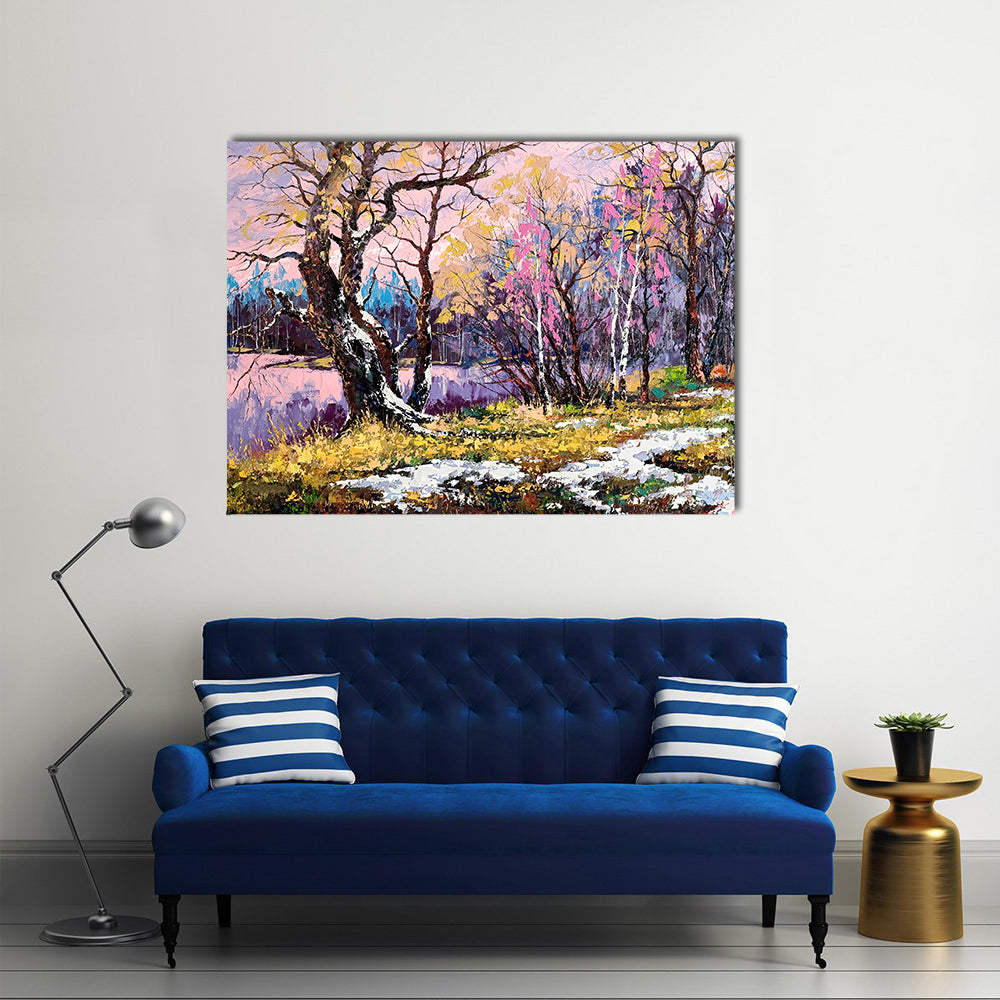 Autumn On Bank Of Lake Canvas Wall Art
