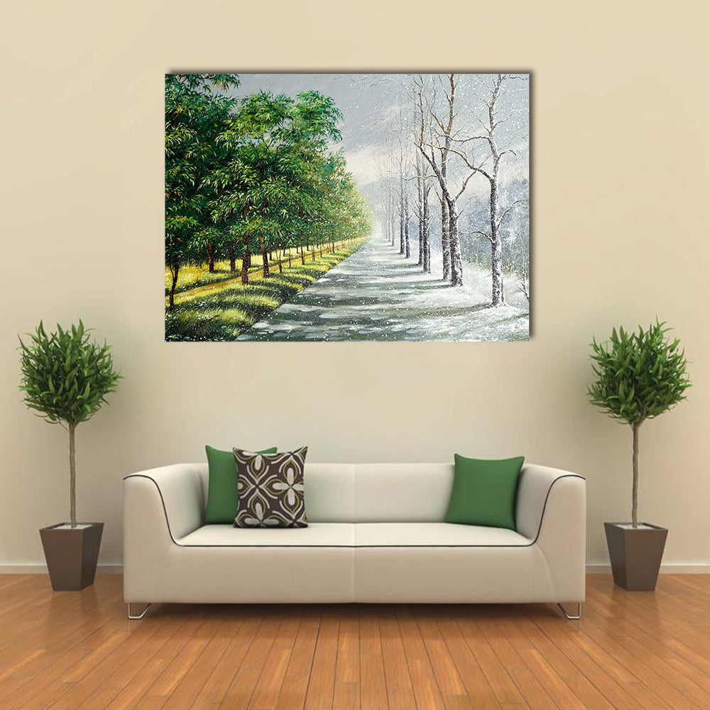Summer to Winter Forest Path Canvas Wall Art