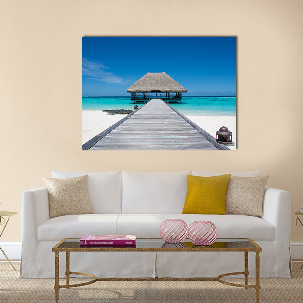 Maldives Wooden Pier to Overwater Bungalow Canvas Wall Art