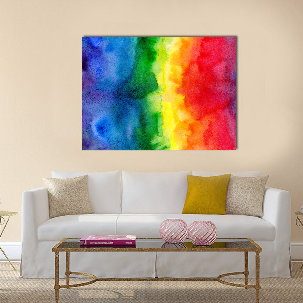 Watercolor Rainbow Gradient Canvas Wall Art in multicolor, single panel hung on a wall