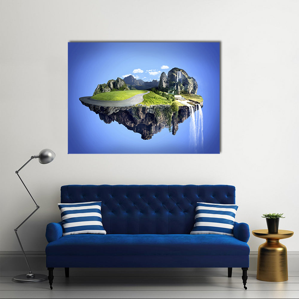 Floating Island with Waterfall Canvas Wall Art