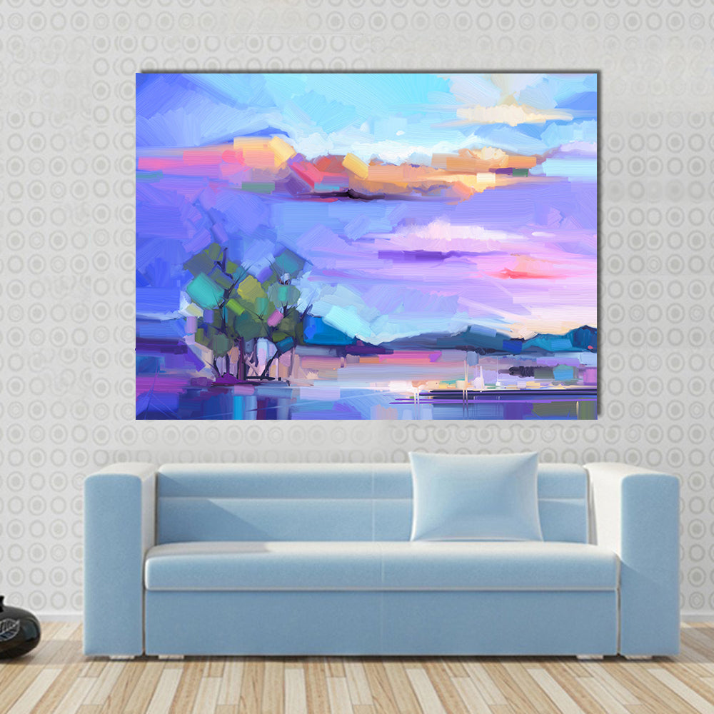 Sunset Lakeside Semi-abstract Landscape Canvas Wall Art
