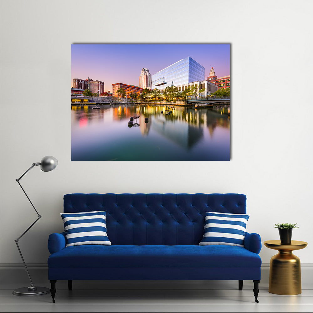 Providence Skyline at Blue Hour Canvas Wall Art