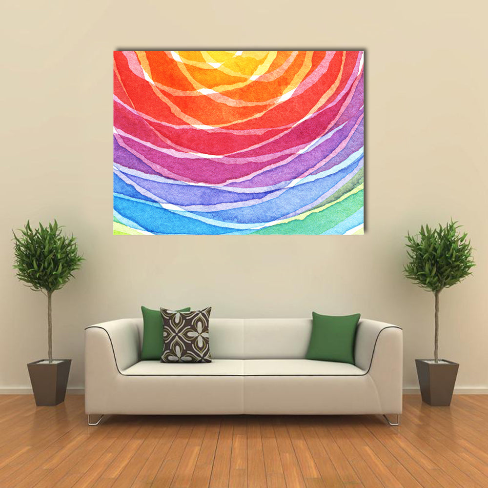 Rainbow Acrylic Abstract Canvas Wall Art in multicolor, single panel hung on a wall