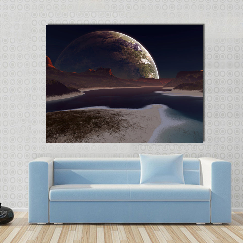 Alien Moon Rising Canvas Wall Art