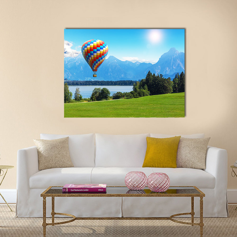 Bavaria Hot Air Balloon Over Alpine Lake Canvas Wall Art