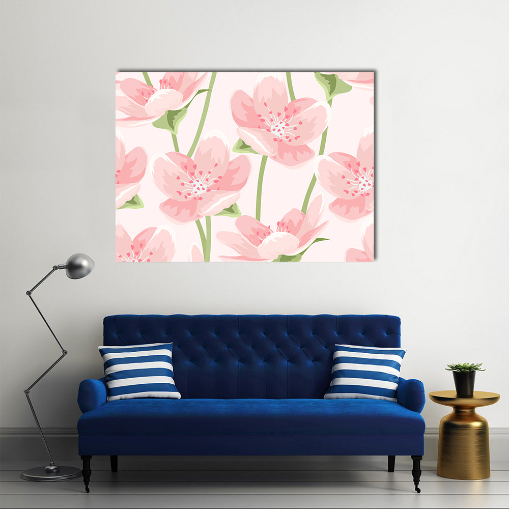 Blooming Pink Sakura Pattern Canvas Wall Art