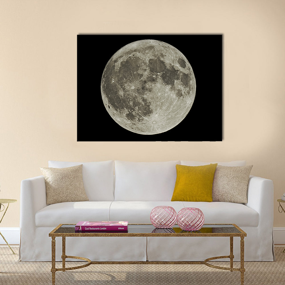The Hunter's Supermoon Canvas Wall Art in black, white and gray, single panel hung on a wall