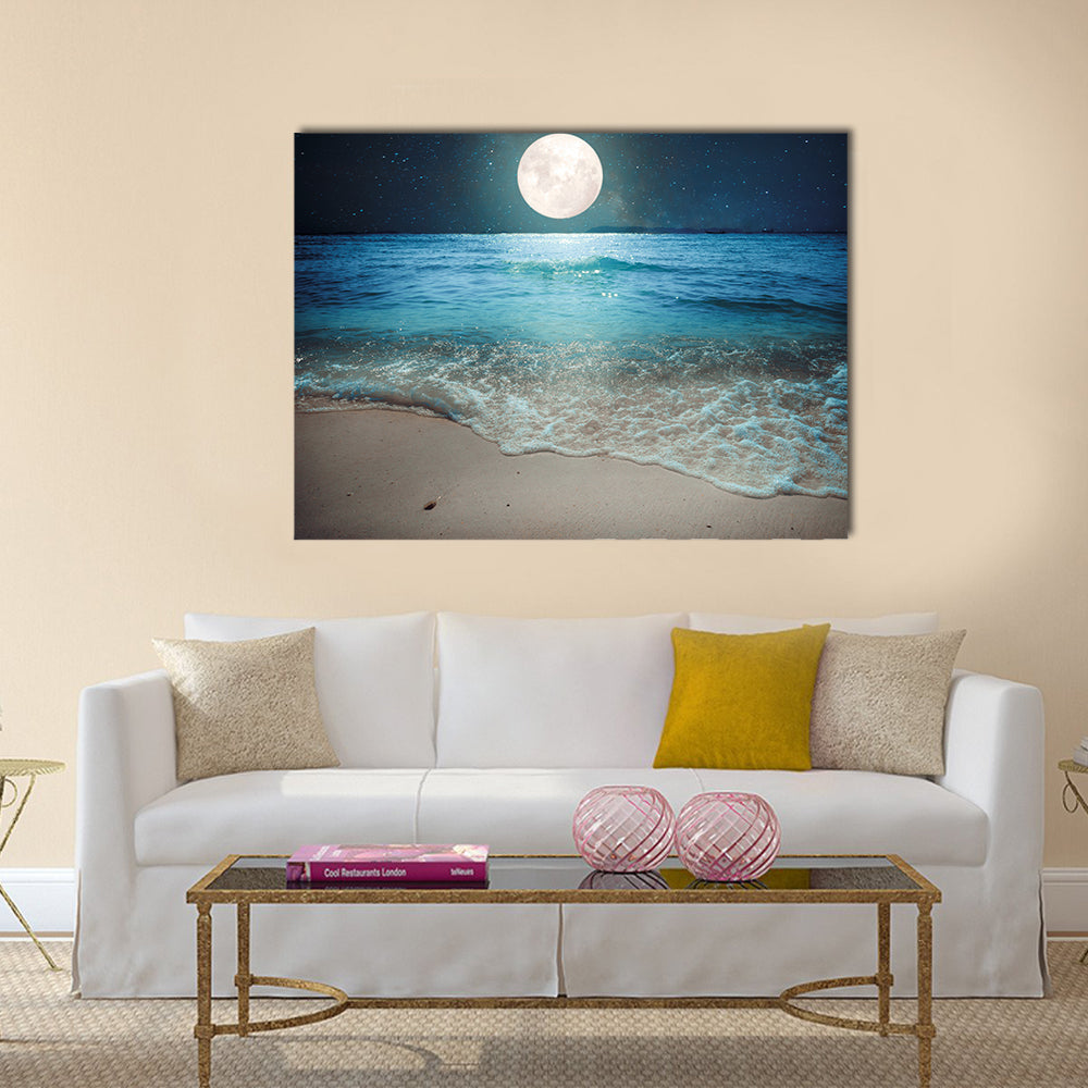 Full Moon Over Tropical Beach Canvas Wall Art