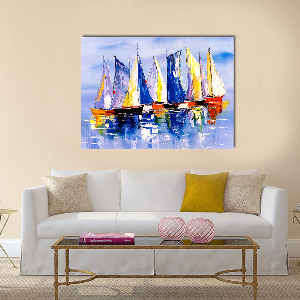 Sail Boats At Harbor Canvas Wall Art