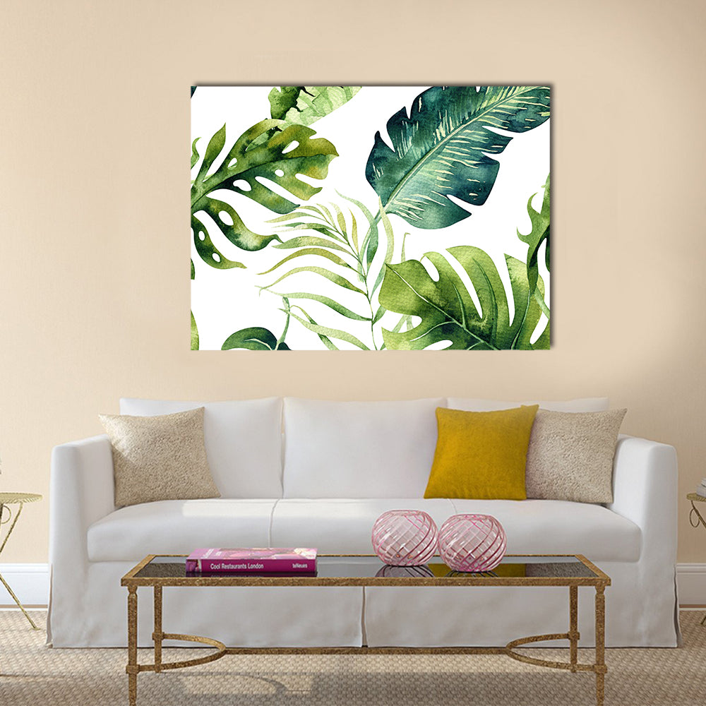 Tropical Monstera and Palm Leaves Canvas Wall Art