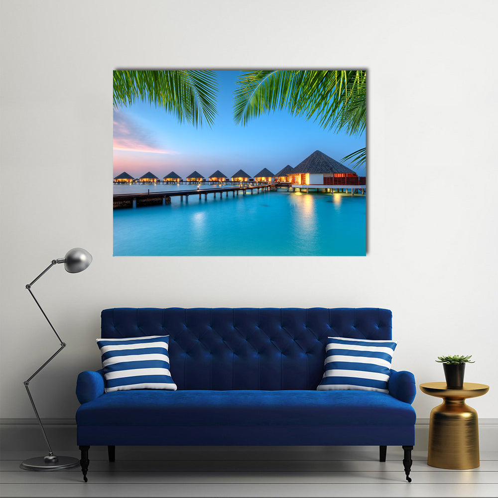 Water Villas on Maldives Resort Canvas Wall Art