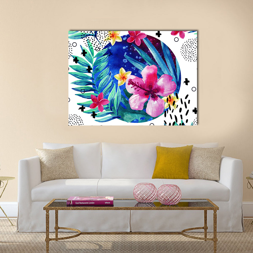 Tropical Hibiscus and Plumeria Circle Canvas Wall Art