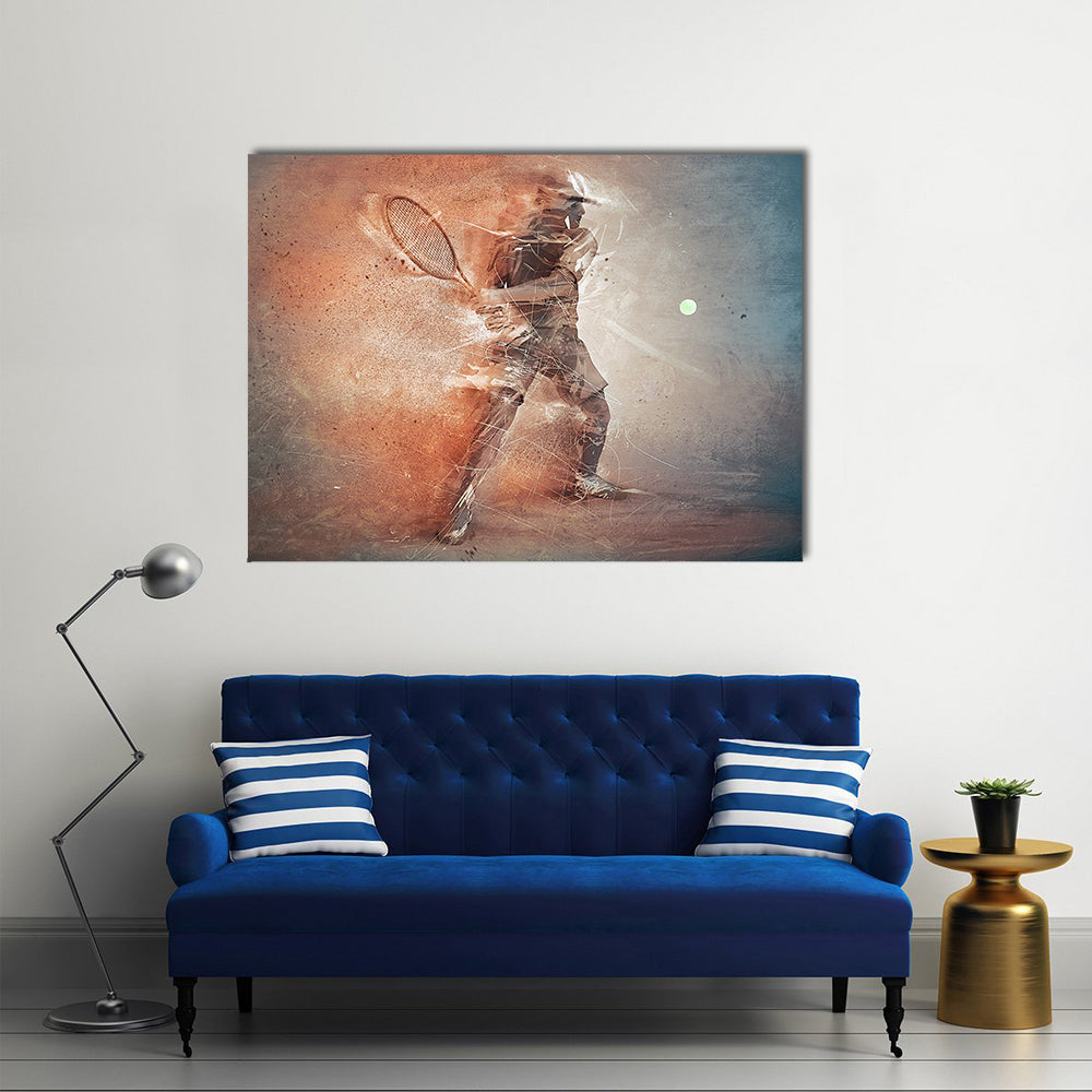 Tennis Player Hitting The Ball Illustration Canvas Wall Art