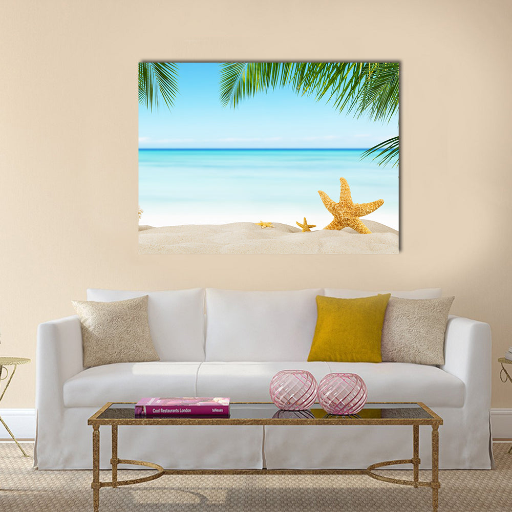 Three Starfish on Tropical Sandy Beach Canvas Wall Art