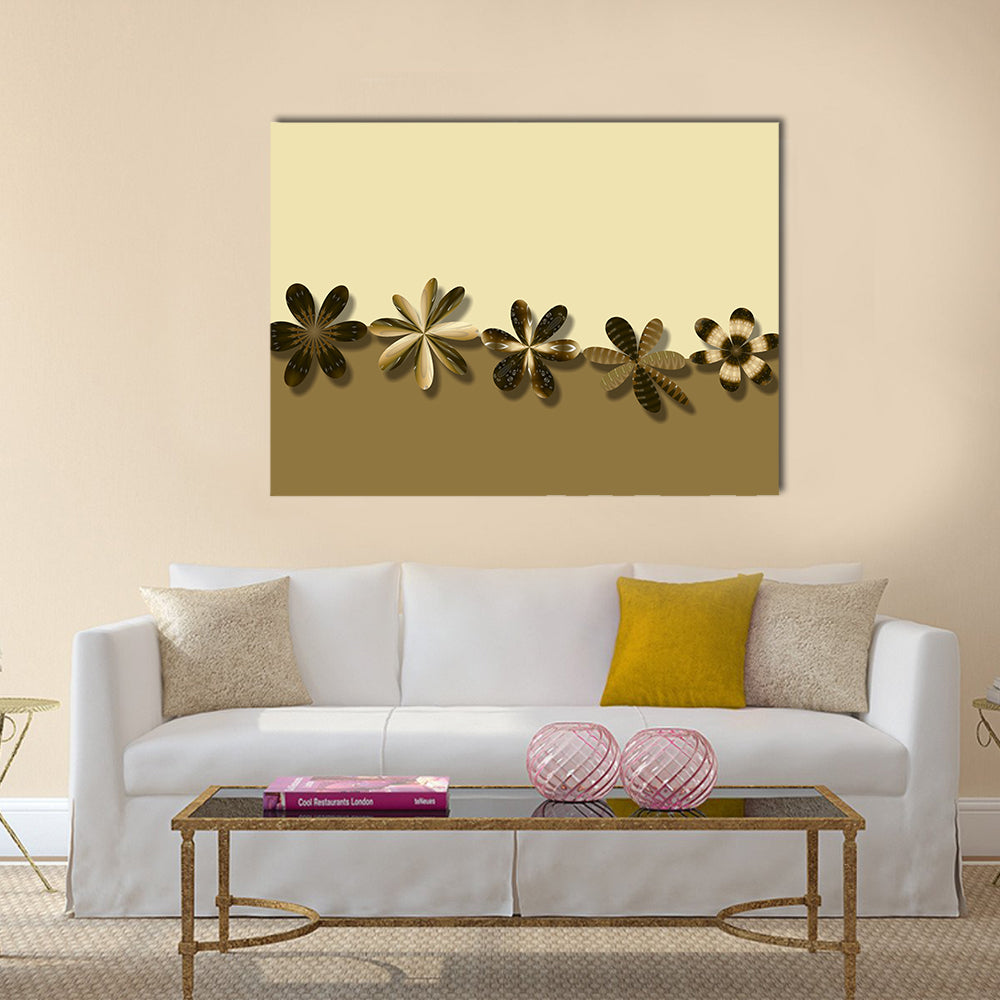 Brown Fantasy Floral Canvas Wall Art in beige, brown and gold, single panel hung on a wall