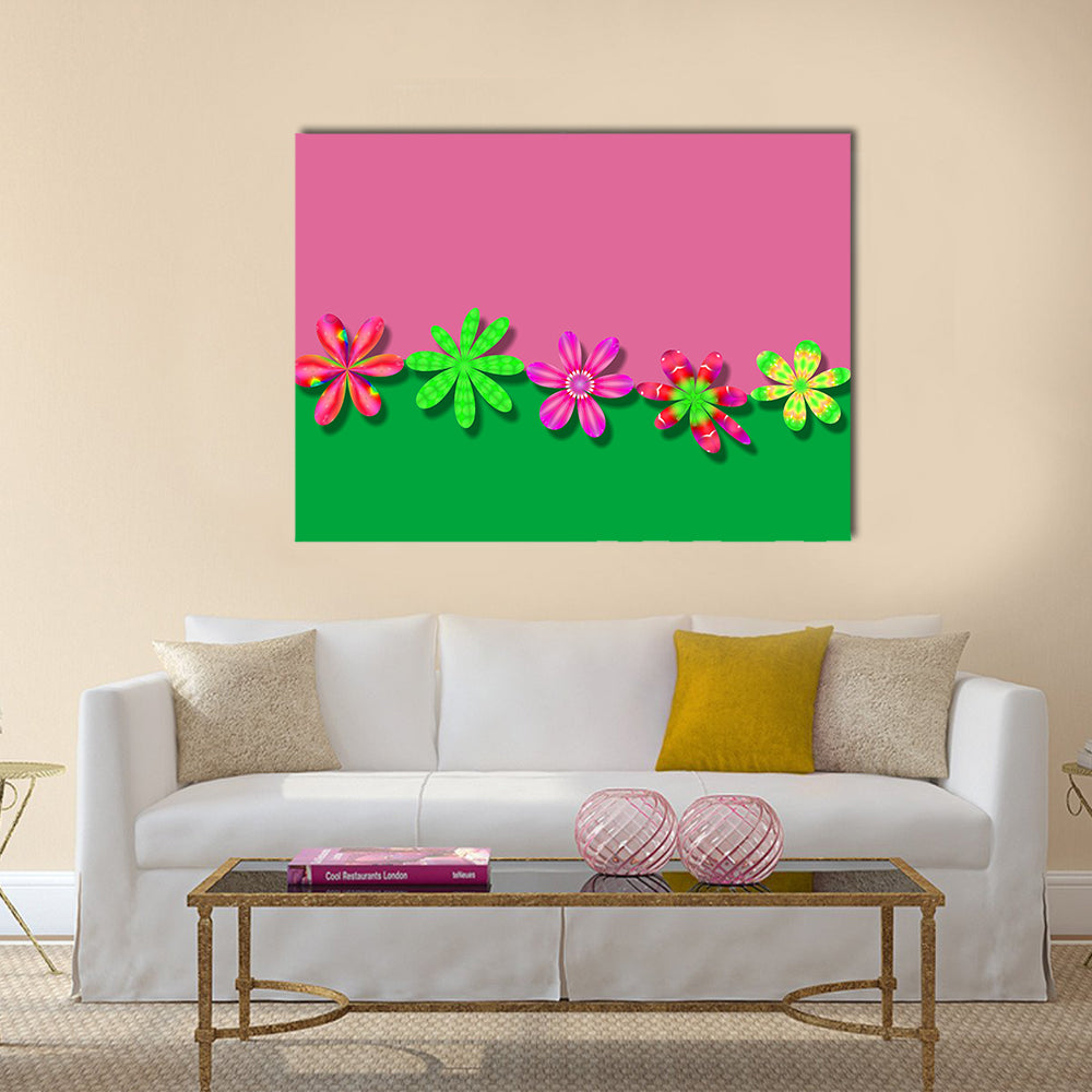 Fantasy Pink &amp; Green Flowers Canvas Wall Art