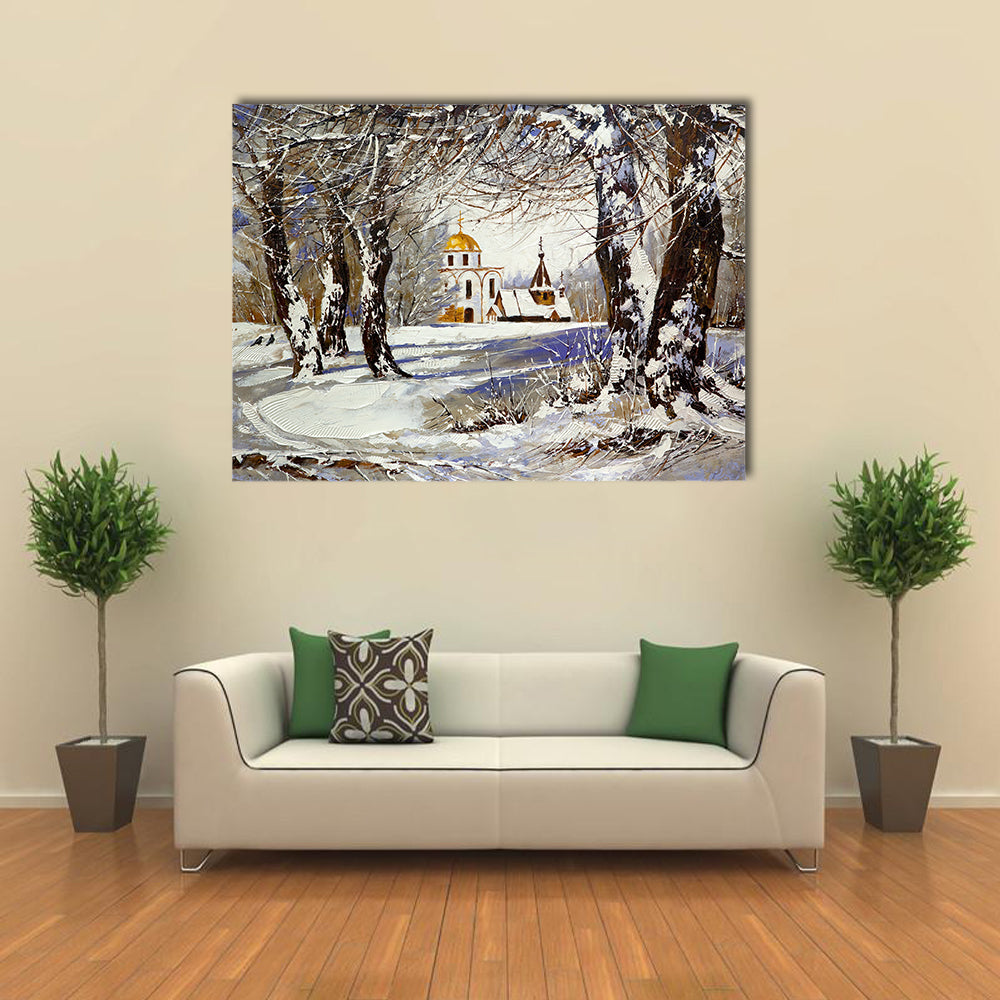 Church In Winter Wood Canvas Wall Art