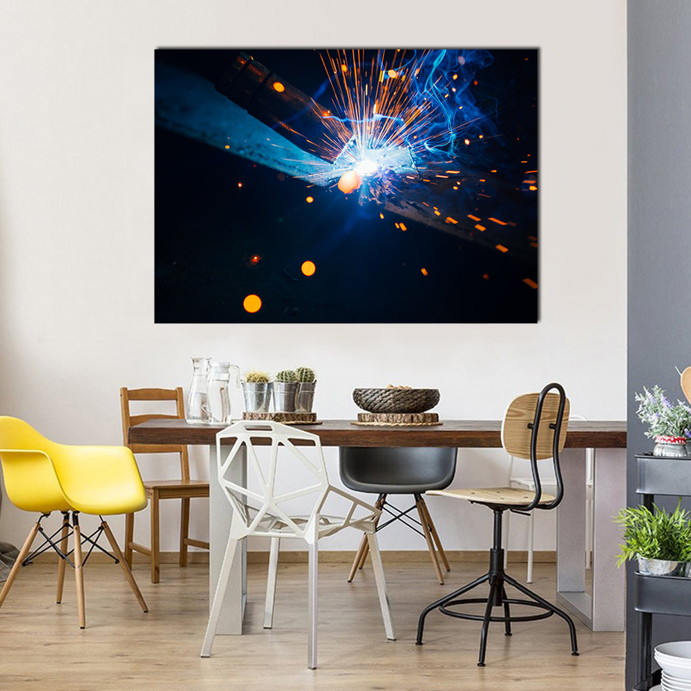 Welding Sparks with Blue Electric Arc Canvas Wall Art