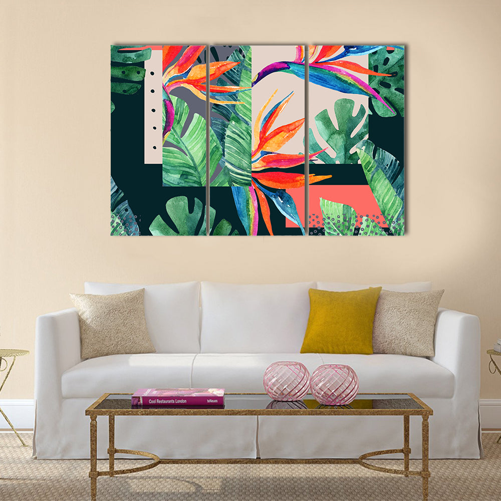 Watercolor Exotic Flowers Canvas Wall Art
