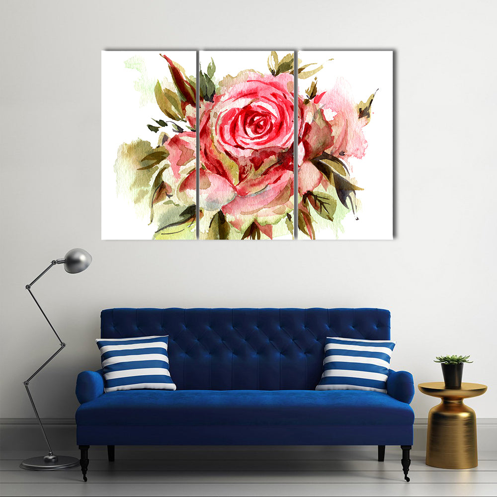 Red Watercolor Roses Canvas Wall Art