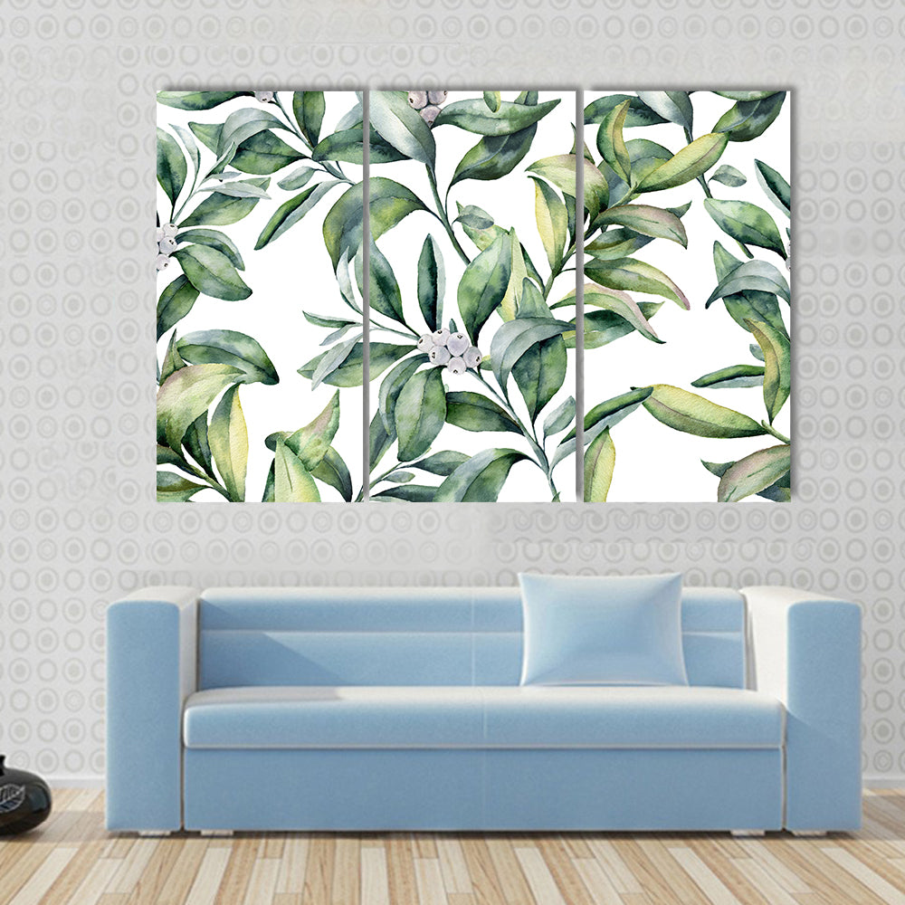 Watercolor Leafy Floral Pattern Canvas Wall Art