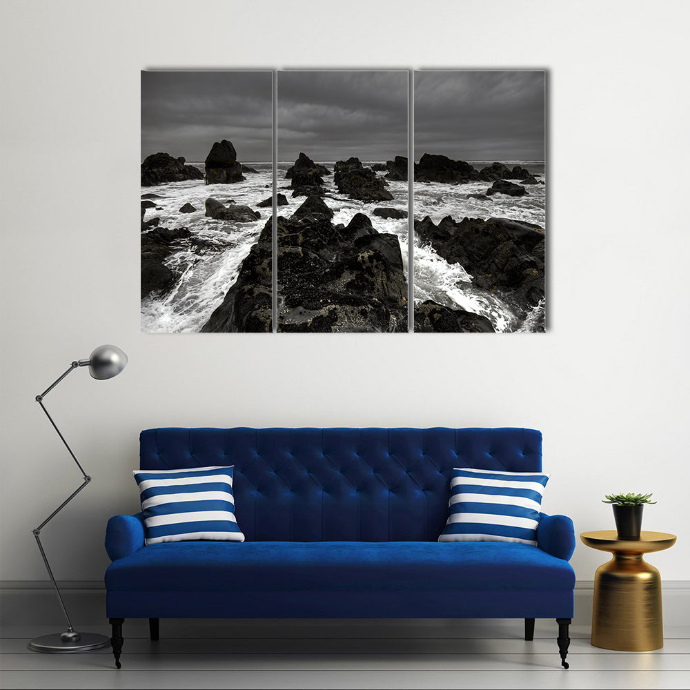 Crashing Waves on Rocky Coastline Canvas Wall Art