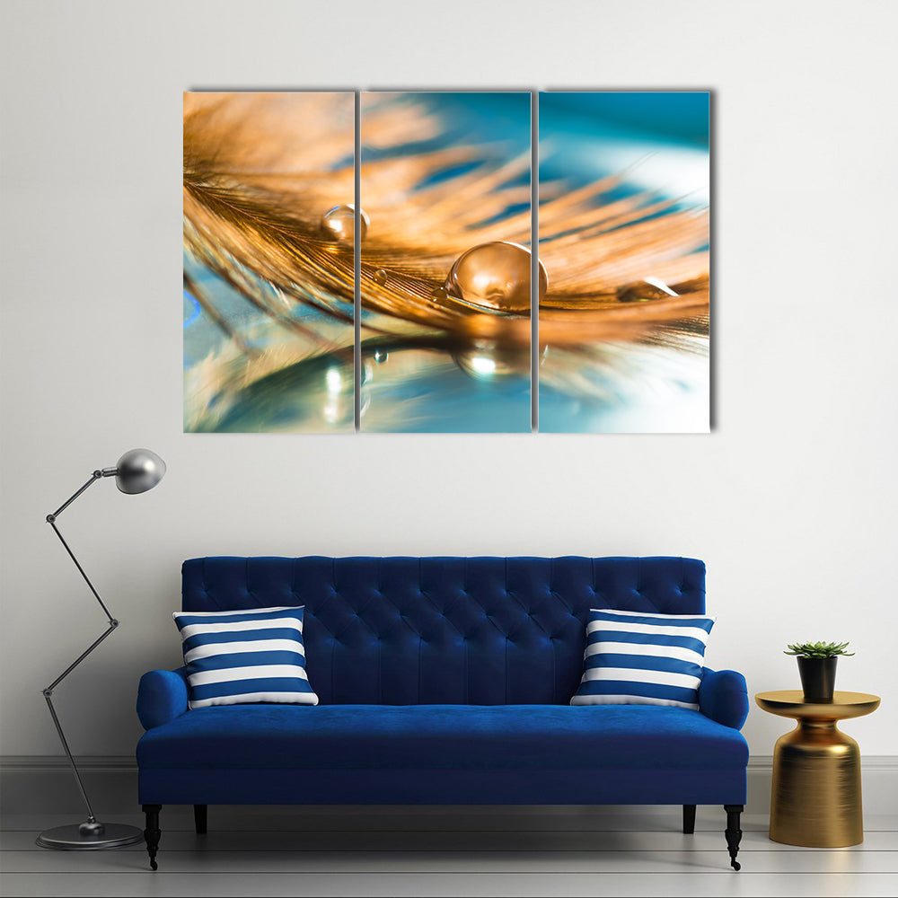 Golden Feather Of A Bird Abstract Canvas Wall Art