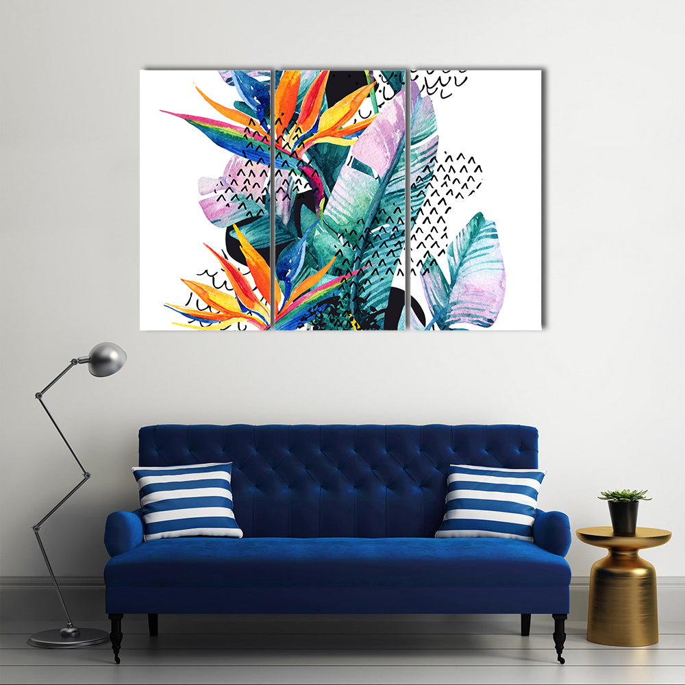 Tropical Watercolor Paradise Flowers Canvas Wall Art