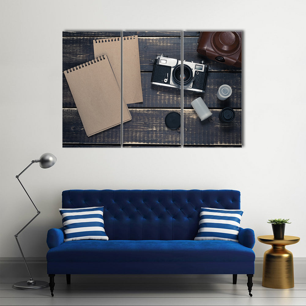 Vintage Rangefinder Camera Flat-lay Canvas Wall Art