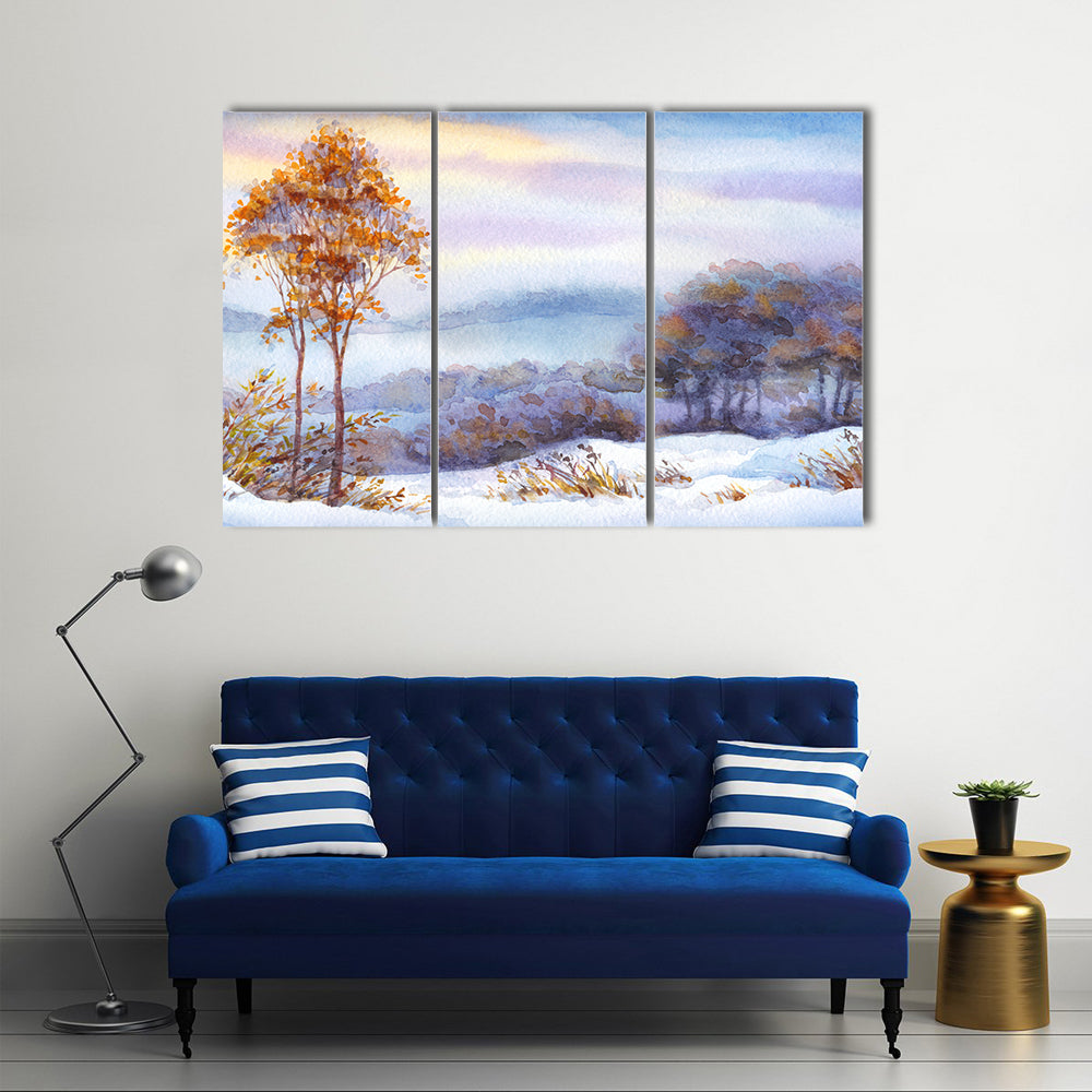 Snow Covered Valley with Orange Trees Canvas Wall Art