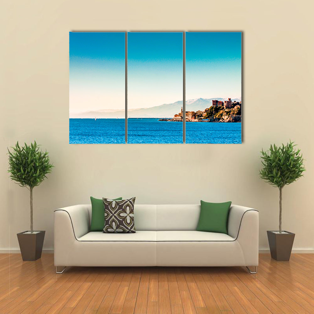 Genoa Coastal Village with Blue Sea Canvas Wall Art