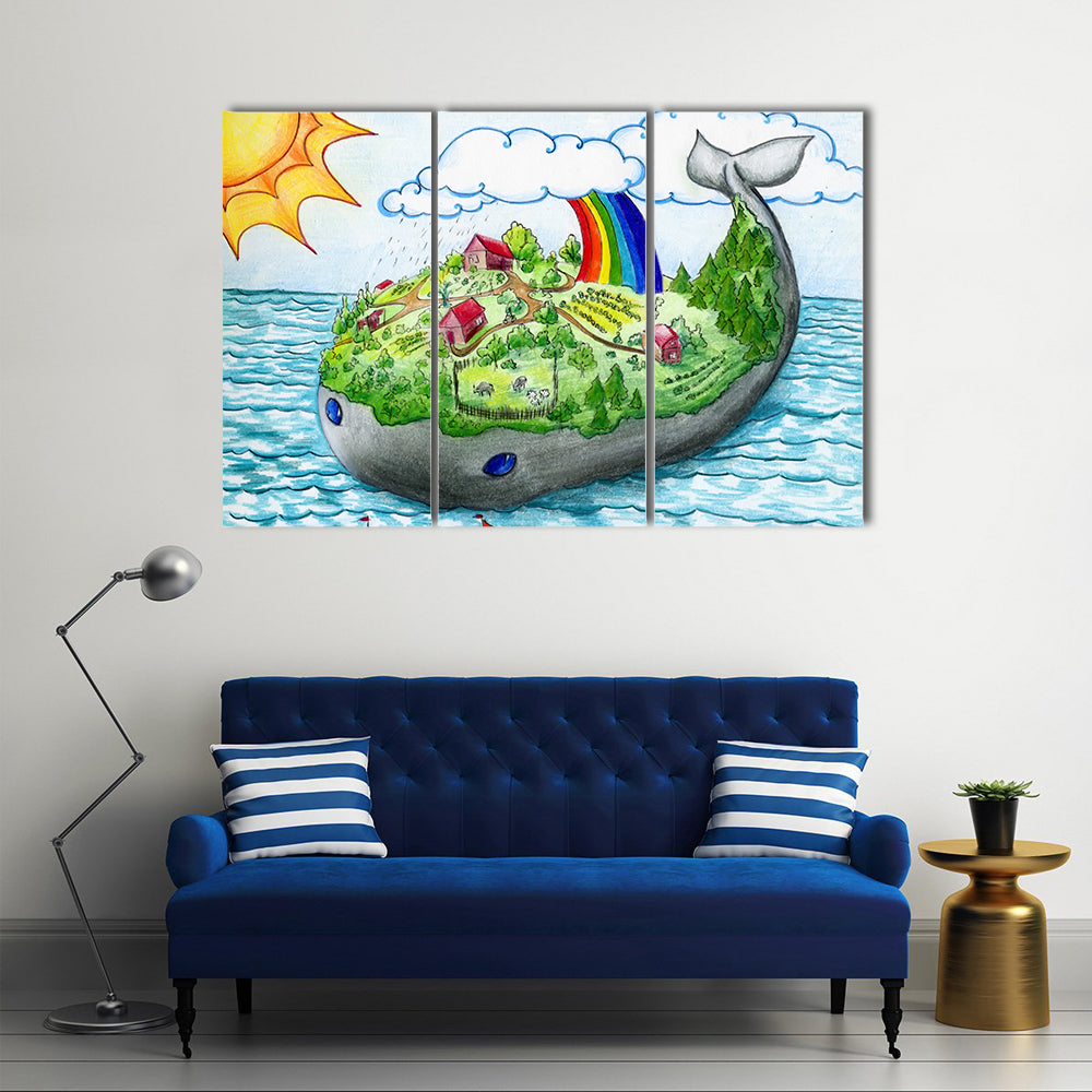 Fairy Tale Whale Island Canvas Wall Art