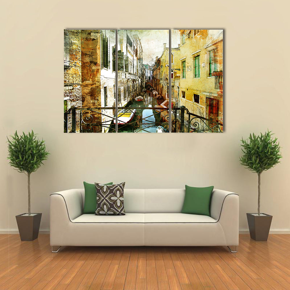 Venetian Canal Framed by Iron Bridge Canvas Wall Art
