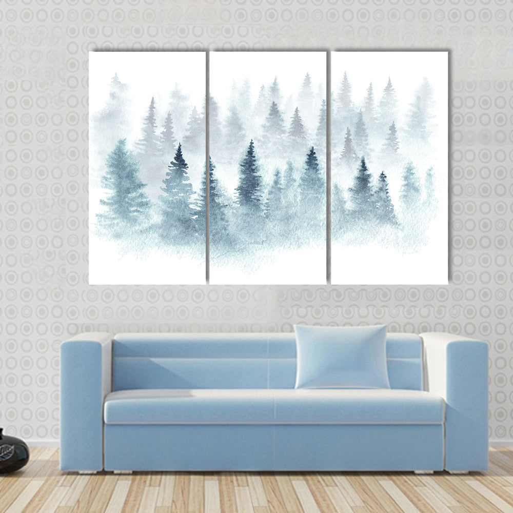 Winter Forest In Fog Canvas Wall Art