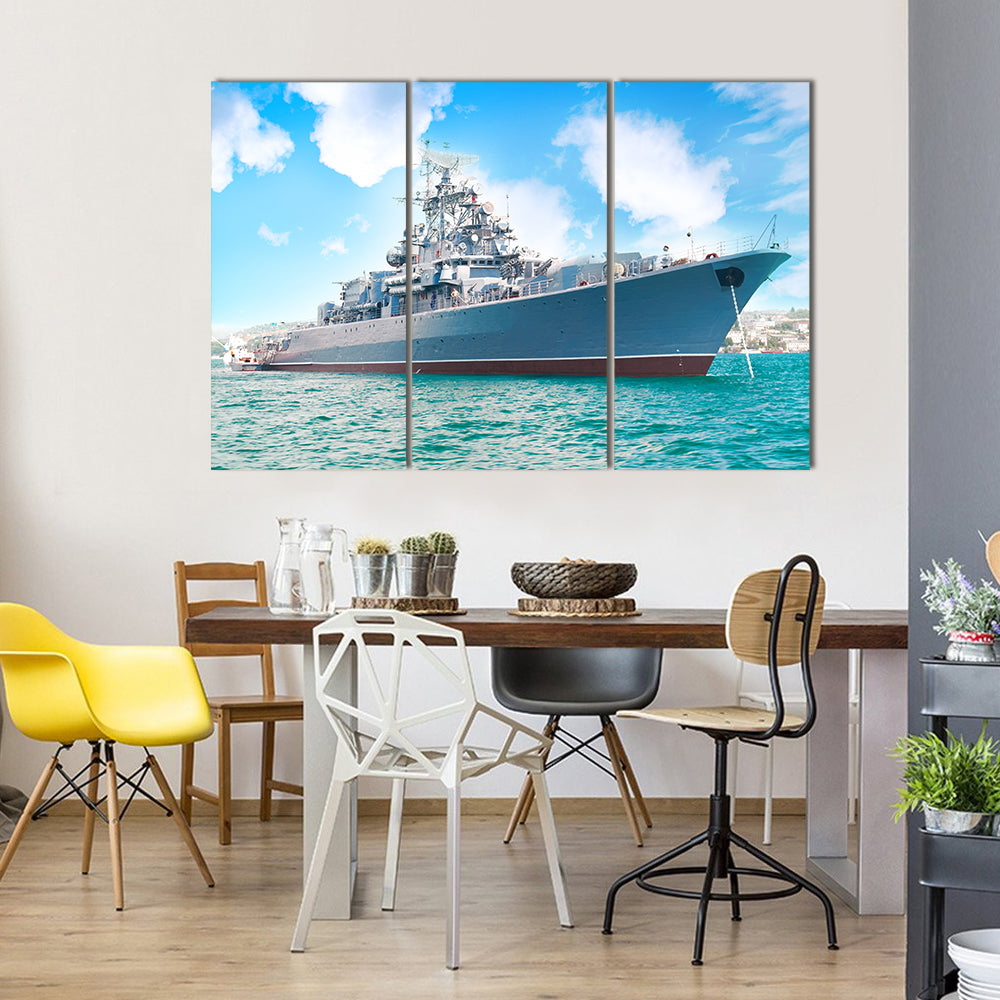 Military Navy Ship In The Bay Canvas Wall Art
